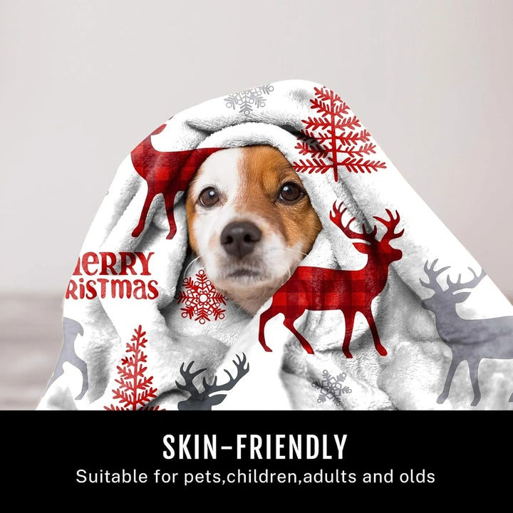 Set 2 x Patura flanel Christmas, 150x200cm, model fulgi de zapada, multicolor