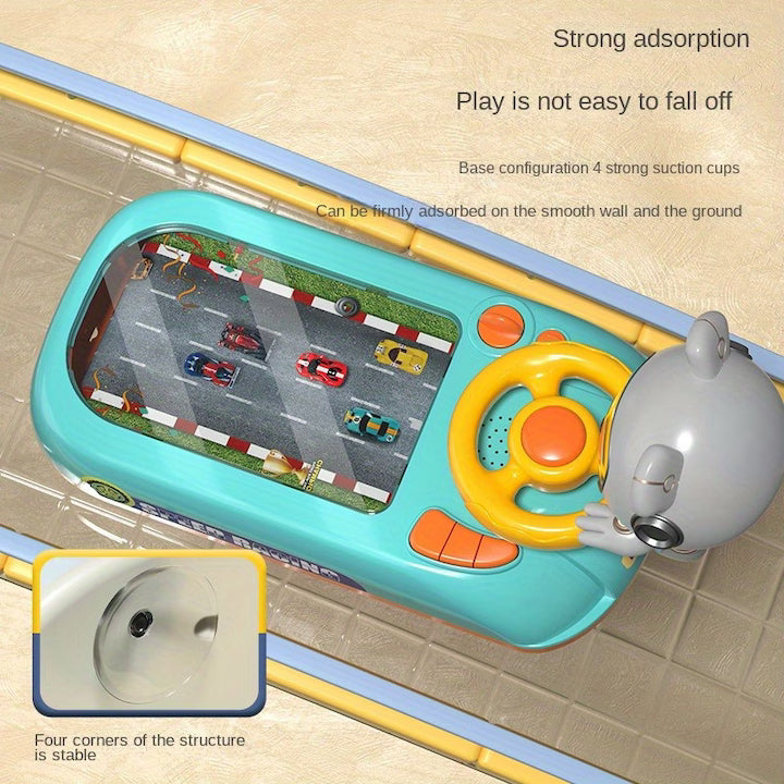 Jucarie interactiva pentru copii, masina de curse, tema nava spatiala, volan desktop, albastru