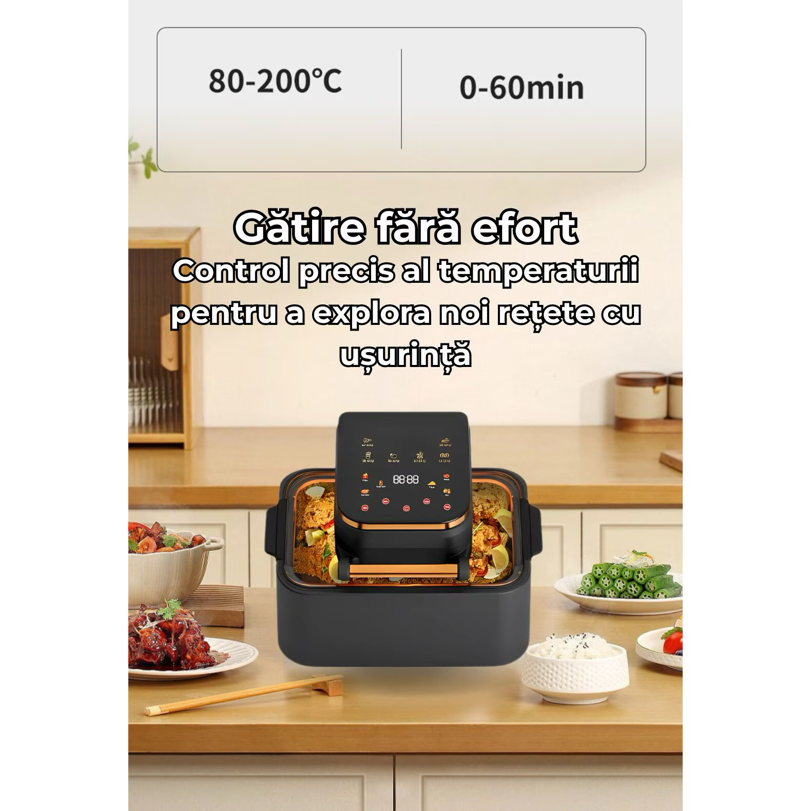 Friteuza profesionala cu aer cald 3 in1 digitala fara ulei Airfryer, 1700W, capacitate 12l, Control touch