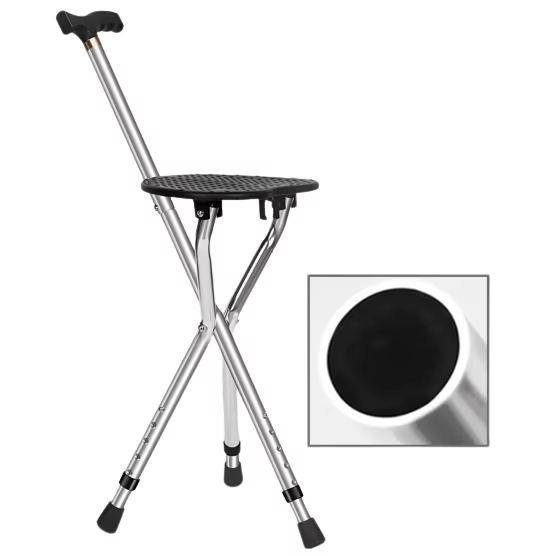 Baston cu scaun pliabil, din aluminiu rezistent, functie 2 in 1, ultra rezistent, capete anti-alunecare