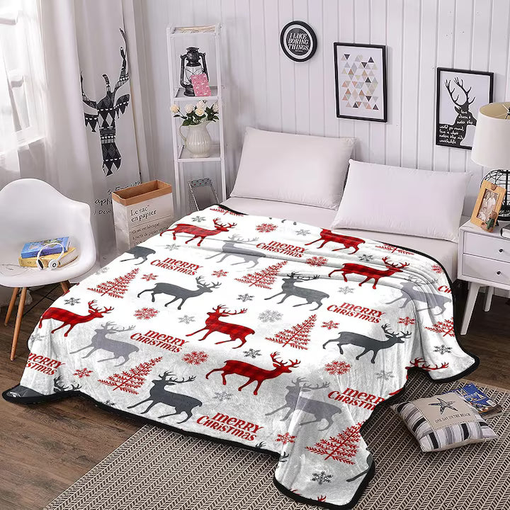 Set 2 x Patura flanel Christmas, 150x200cm, model fulgi de zapada, multicolor