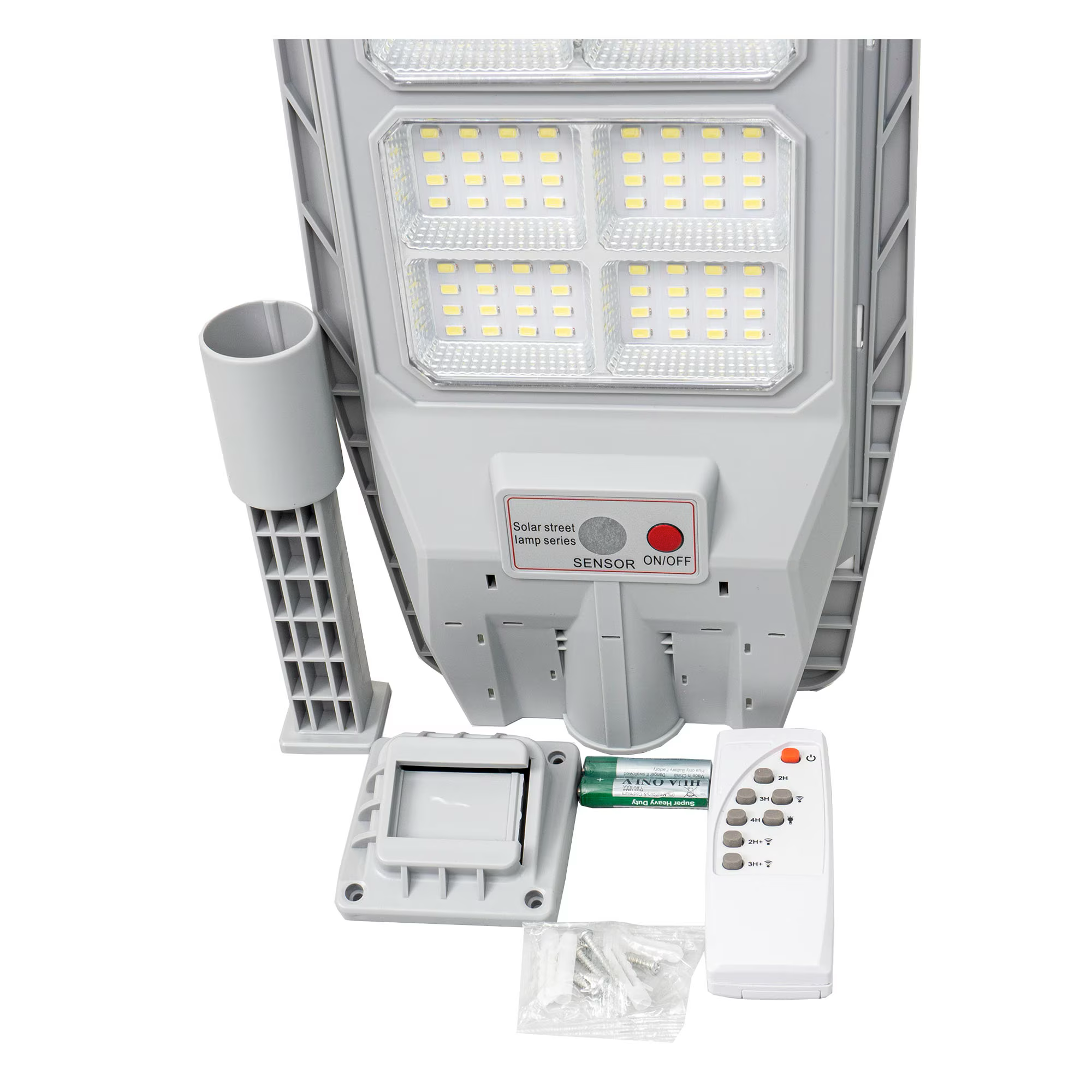 Set 2 x Lampa solara cu telecomanda si suport, 300W, senzor de miscare, 12 cadrane, 108 LED-uri, 6000k