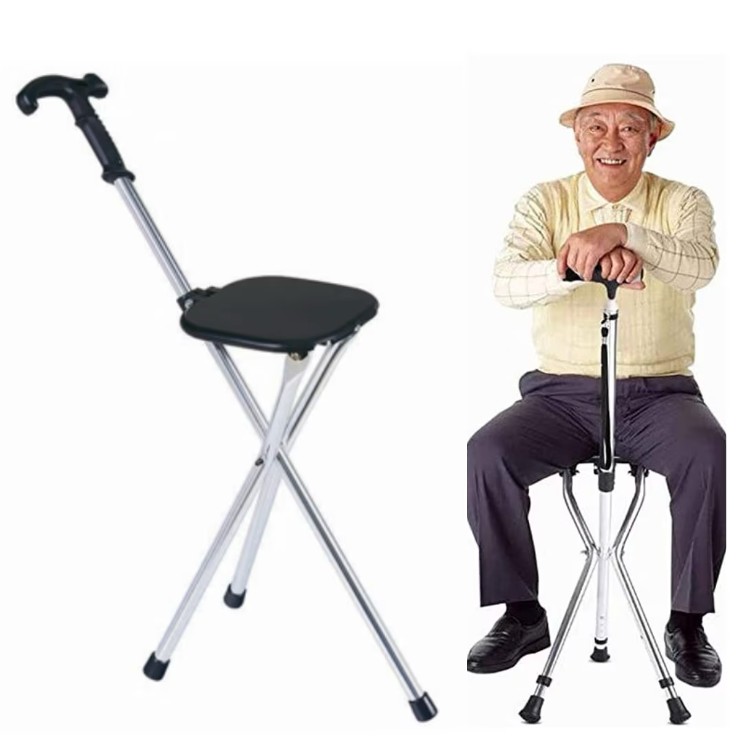 Baston cu scaun pliabil, din aluminiu rezistent, functie 2 in 1, ultra rezistent, capete anti-alunecare