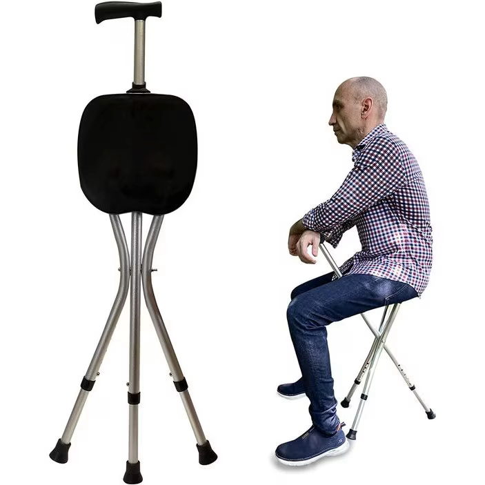 Baston cu scaun pliabil, din aluminiu rezistent, functie 2 in 1, ultra rezistent, capete anti-alunecare