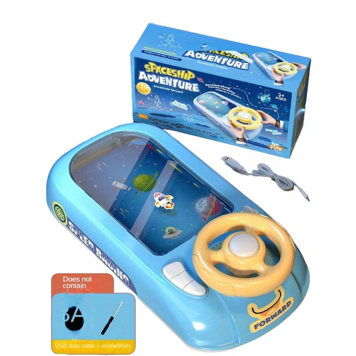 Jucarie interactiva pentru copii, masina de curse, tema nava spatiala, volan desktop, albastru