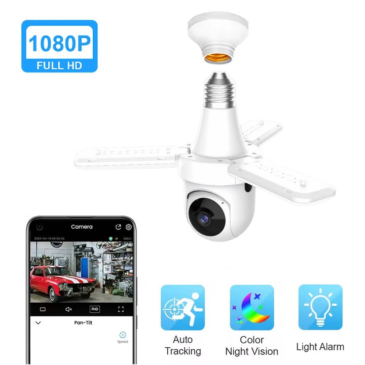 Camera Bec cu 3 Brate de lumina LED 3MP HD WiFi PTZ, pridere bec E27