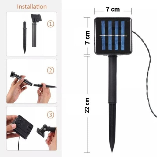 Instalatie solara cu 100 Leduri, 10 m, Alb rece