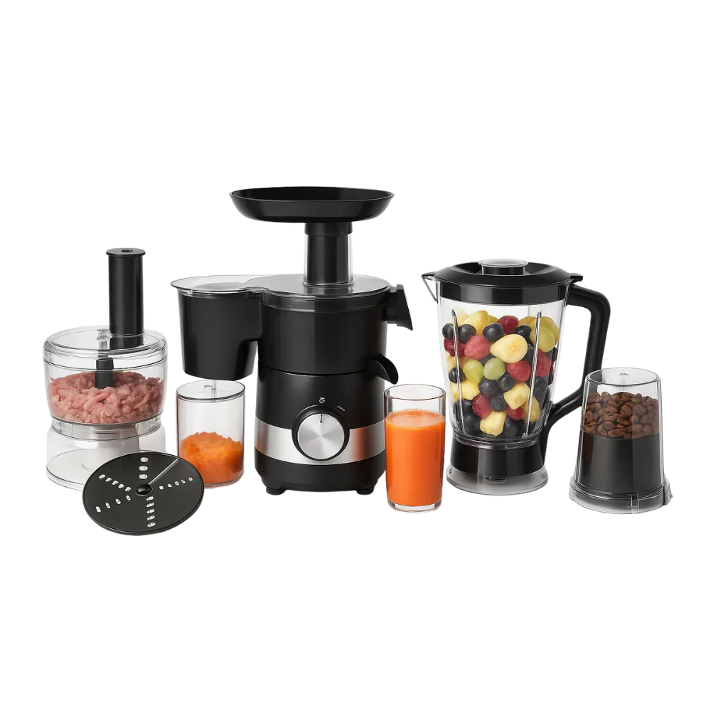 Set Blender 6 în 1 – 450W, Tocator, Mixer, Tel, Stick Blender, Maruntitor, Vas 500ml