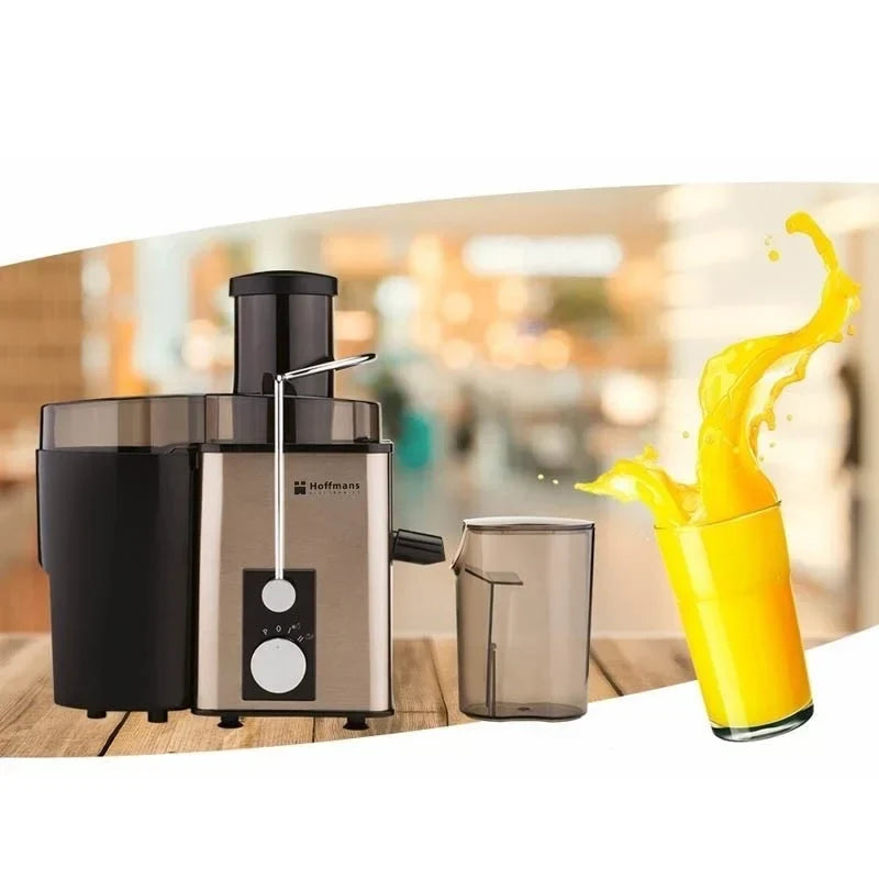 Storcator de fructe si legume, Hoffmans, 800W, recipient de 600ml, 2 viteze + funcție Pulse, negru-auriu