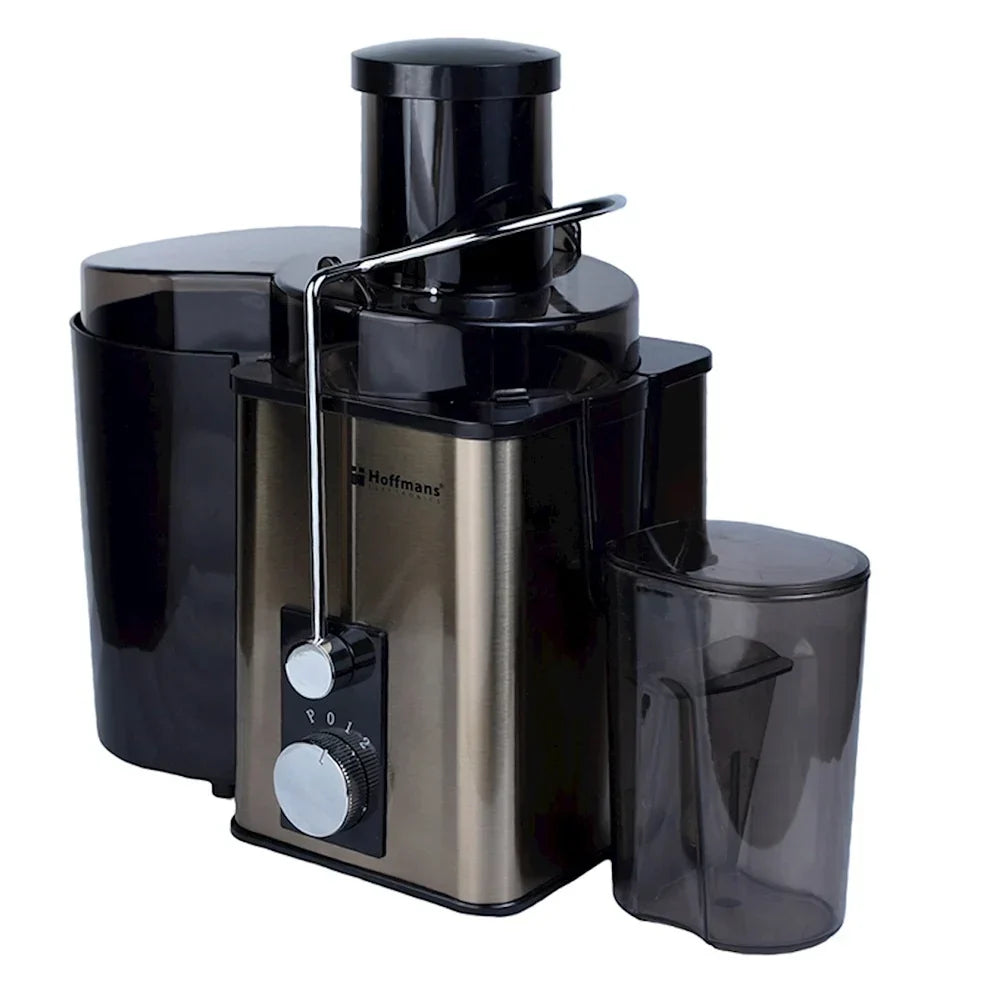 Storcator de fructe si legume, Hoffmans, 800W, recipient de 600ml, 2 viteze + funcție Pulse, negru-auriu