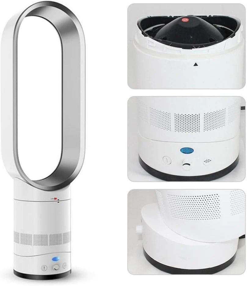 Ventilator fără pale, alb-argintiu, tip coloană, 16 inch, telecomandă inteligentă cu oscilație și temporizator