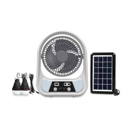 Ventilator solar portabil cu 2 becuri LED, lanterna integrata si incarcare USB