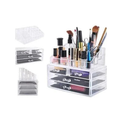 Organizator pentru cosmetice, cu sertare, incapator + Mini lampa UV pentru unghii CADOU