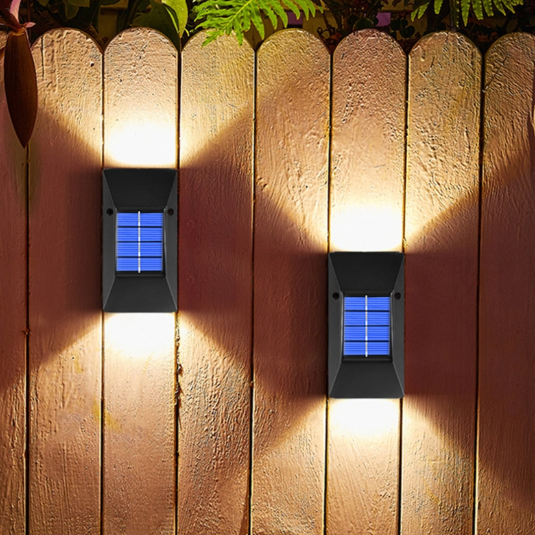 PACHET Lampa solara, de exterior cu 3 capete, LED, incarcare solara + Set 2 x lampa solara cu 6 leduri si senzor