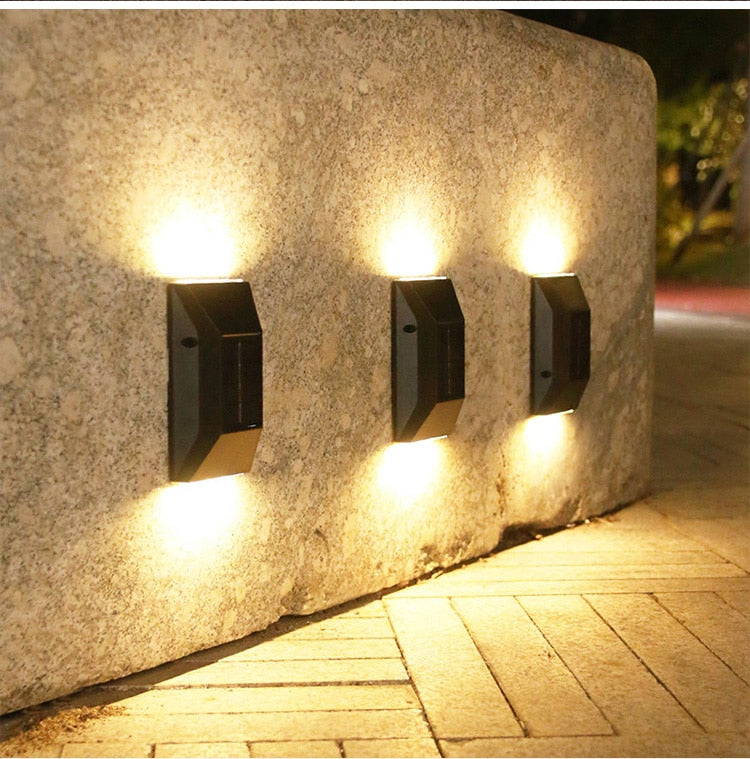 PACHET Lampa solara, de exterior cu 3 capete, LED, incarcare solara + Set 2 x lampa solara cu 6 leduri si senzor