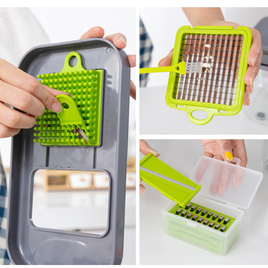 PACHET Razatoare multifunctionala pentru legume, cu 22 de accesorii + Organizator pentru cosmetice, cu sertare, incapator