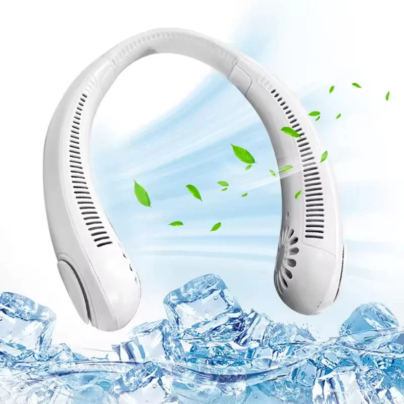 Set 1+1 ventilatoare portabile pentru gat, 3 viteze, acumulator 1800 mAh, incarcare USB