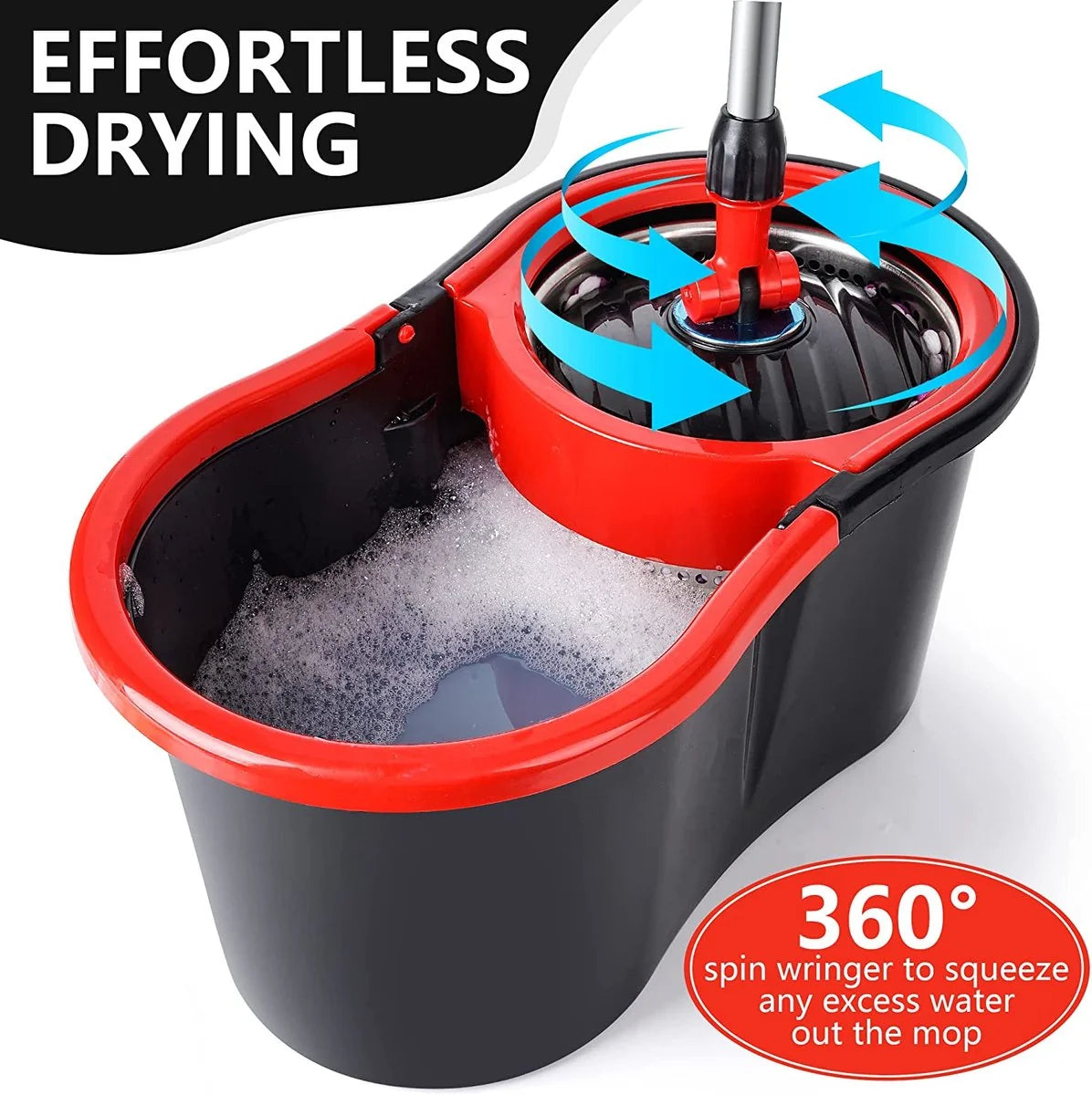 Set mop magic rotativ 360 grade , cu talpă și cuva din inox , 4 rezerve diferite