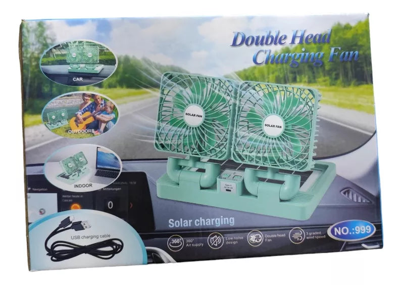 Ventilator Portabil de Masă Dublu Solar Alb USB