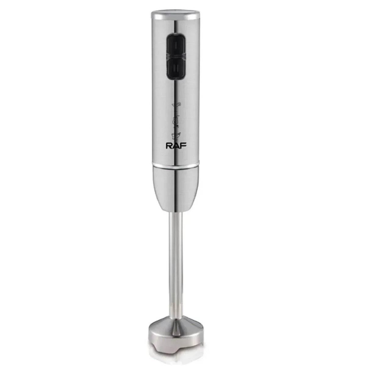Blender RAF R3007, 4 in 1, 1600W, cu recipient de 500ml, vas de 600ml, tel si lame din otel, 2 viteze, argintiu-negru