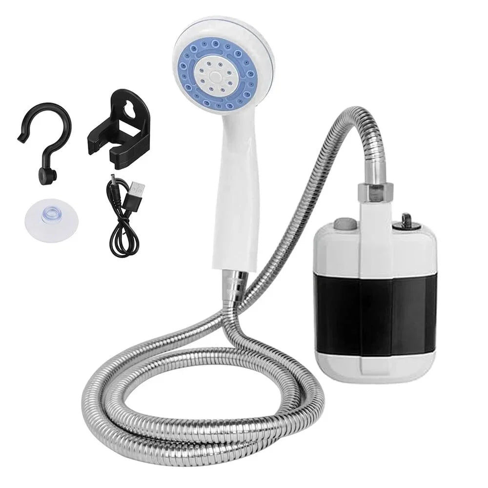 Dus portabil de camping cu robinet incorporat, acumulator USB, pentru exterior si interior