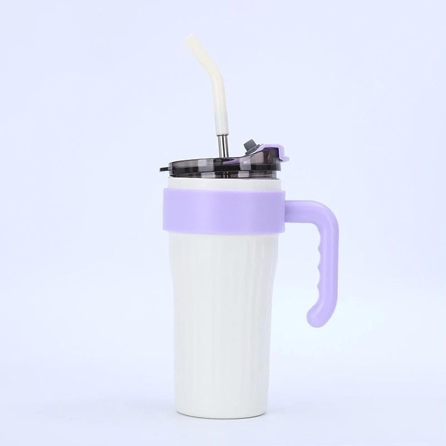 Set 4 x Pahar termic de 860 ml cu maner, capac si pai, izolat, din otel inoxidabil, reutilizabil, ideal pentru cafea si calatorii.