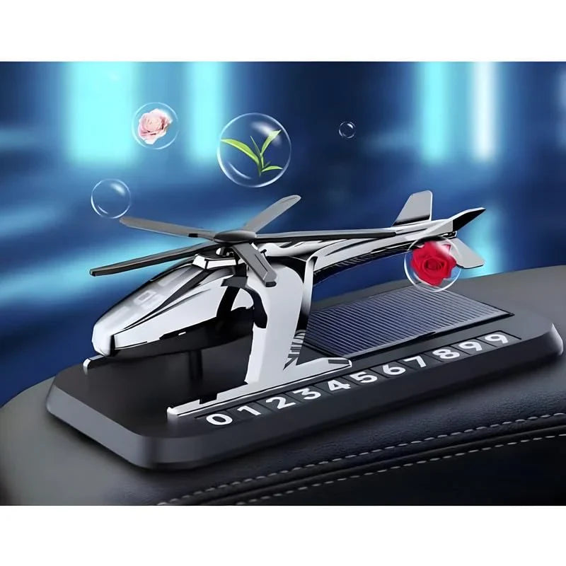 Set 2 x Odorizant Auto Elicopter Cu Incarcare Solara si Suport Numar de Telefon pe Magnet, Baza Antiderapanta