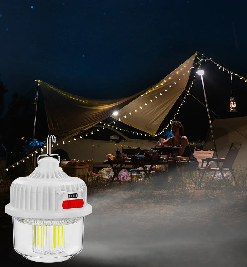 Set 2 x Lampă solară de camping reîncărcabilă, 100W, rezistenta la intemperii