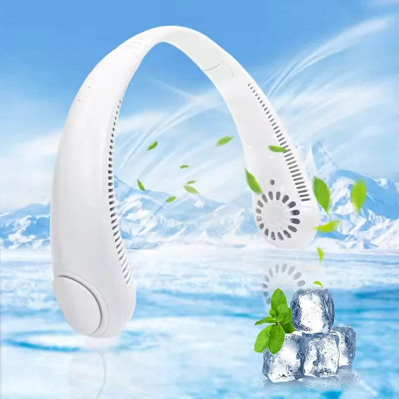 Set 1+1 ventilatoare portabile pentru gat, 3 viteze, acumulator 1800 mAh, incarcare USB