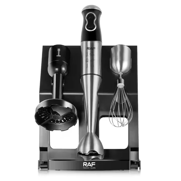 Blender RAF R3004, 5 in 1, 500W, recipient de 500ml, 700ml, tel si suport, 2 viteze, 4 lame din otel, 40 cm, negru-argintiu