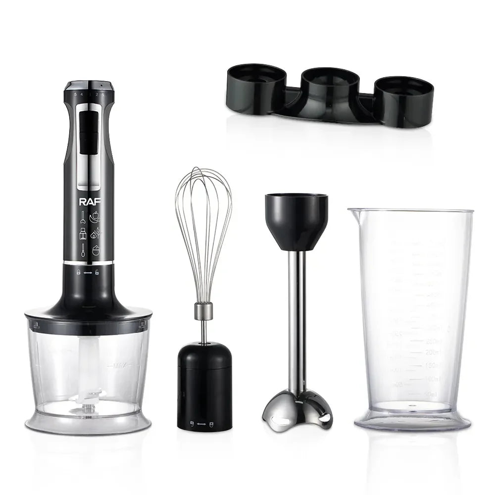 Blender RAF R3010, 4 in 1, 1600W, cu recipient de 500ml, de 600 ml si tel, lame din otel, 41 cm, negru-argintiu