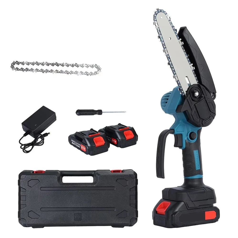 Mini drujba electrica 8 inch cu 2 acumulatori 48V, 2 lanturi si valiza transport