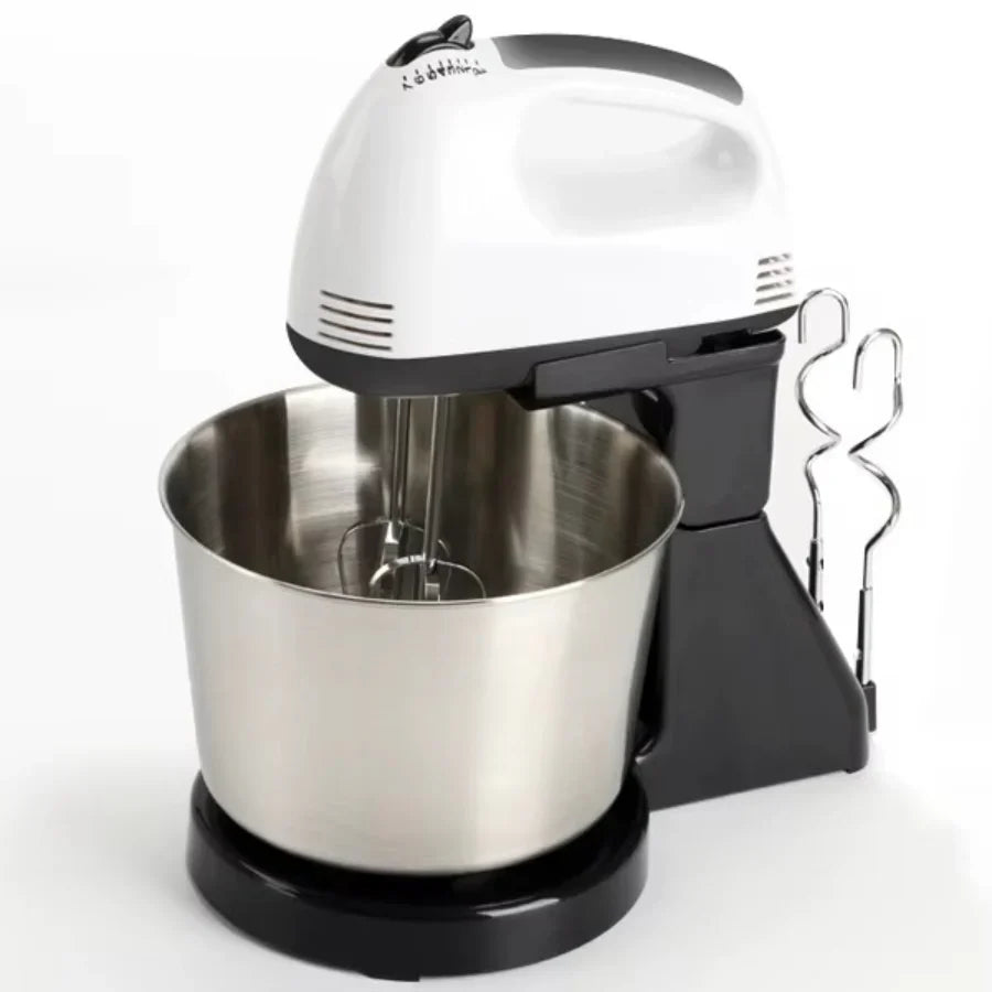 Mixer cu bol inox, putere 200 W, 2L, 7 trepte de Viteze + Set 3 tavi de prajituri, cu baza detasabila si forme diferite