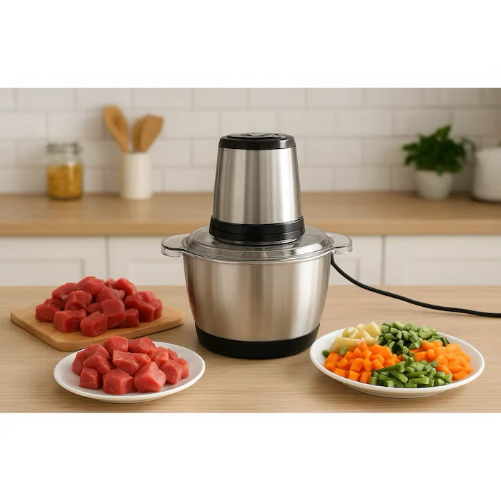 Tocător Electric din Inox 2L + Set 5 Lavete din Microfibră