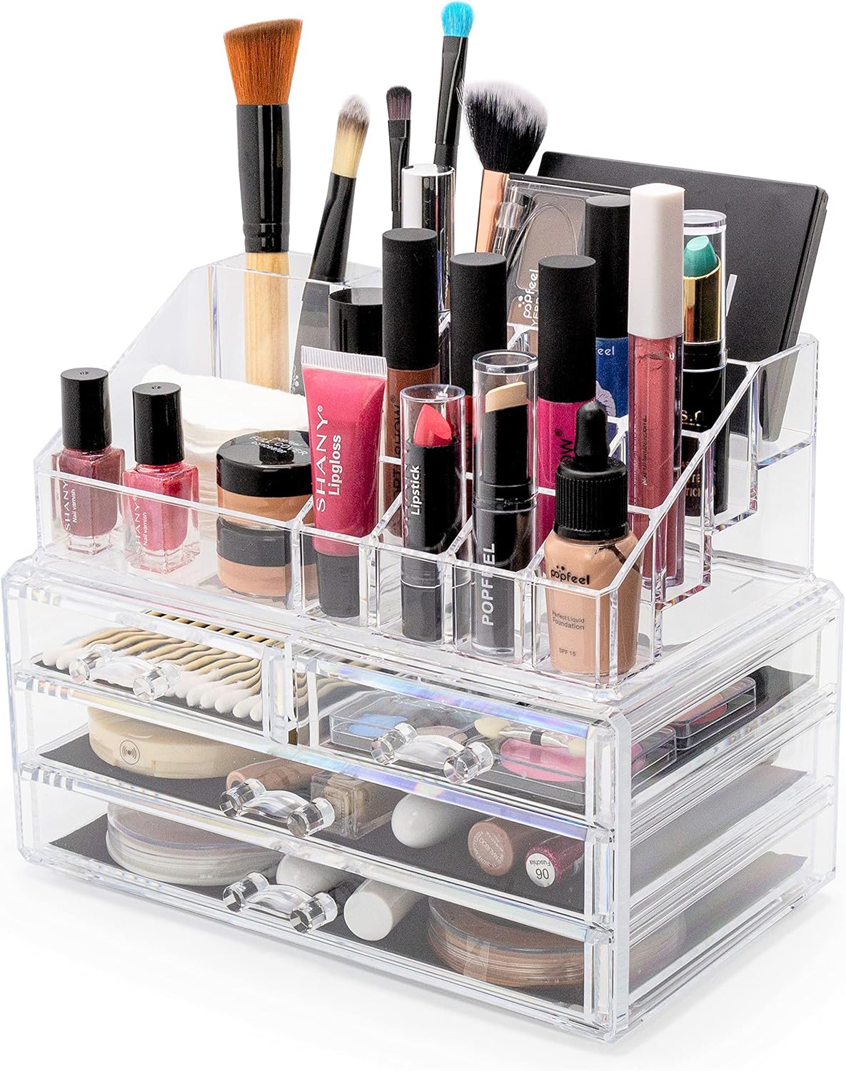 Organizator pentru cosmetice, cu sertare, incapator + Mini lampa UV pentru unghii CADOU