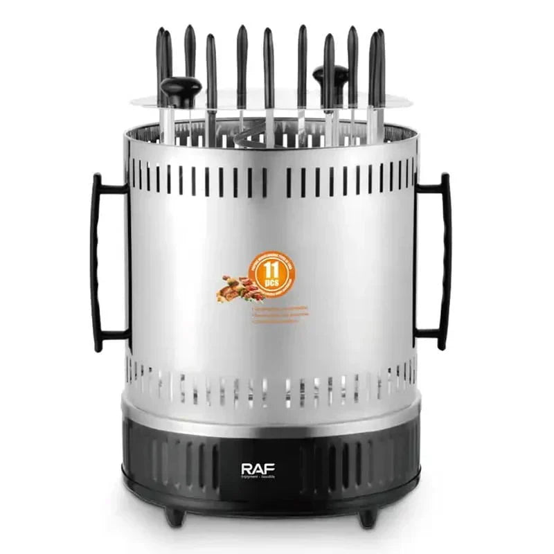 Grătar Electric Vertical RAF R.8628 – 1500W, 11 Frigărui Rotative, Gătit Rapid și Ușor