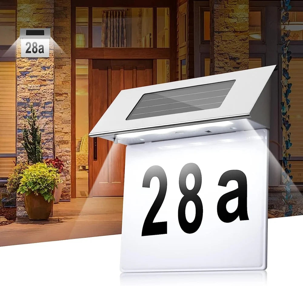 PACHET Numar de casa cu iluminare LED si alimentare solara + Parasolar pliabil tip umbrela pentru parbrizul masinii + Lanterna tactica cu Zoom, rezistenta la apa