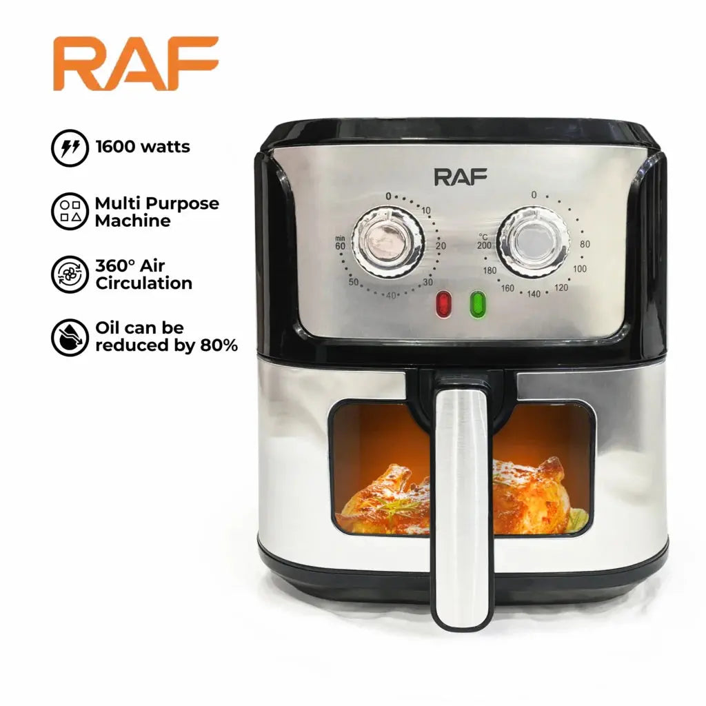 Air Fryer RAF-5329 - Friteuză cu aer cald, fără ulei, 6.8L, 1600W, Finisaj metalic