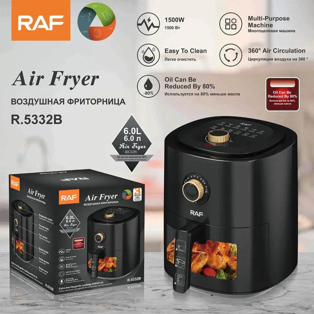 Air Fryer RAF-5332B - Friteuză cu Aer Cald, Capacitate 6L, 2400W, Negru