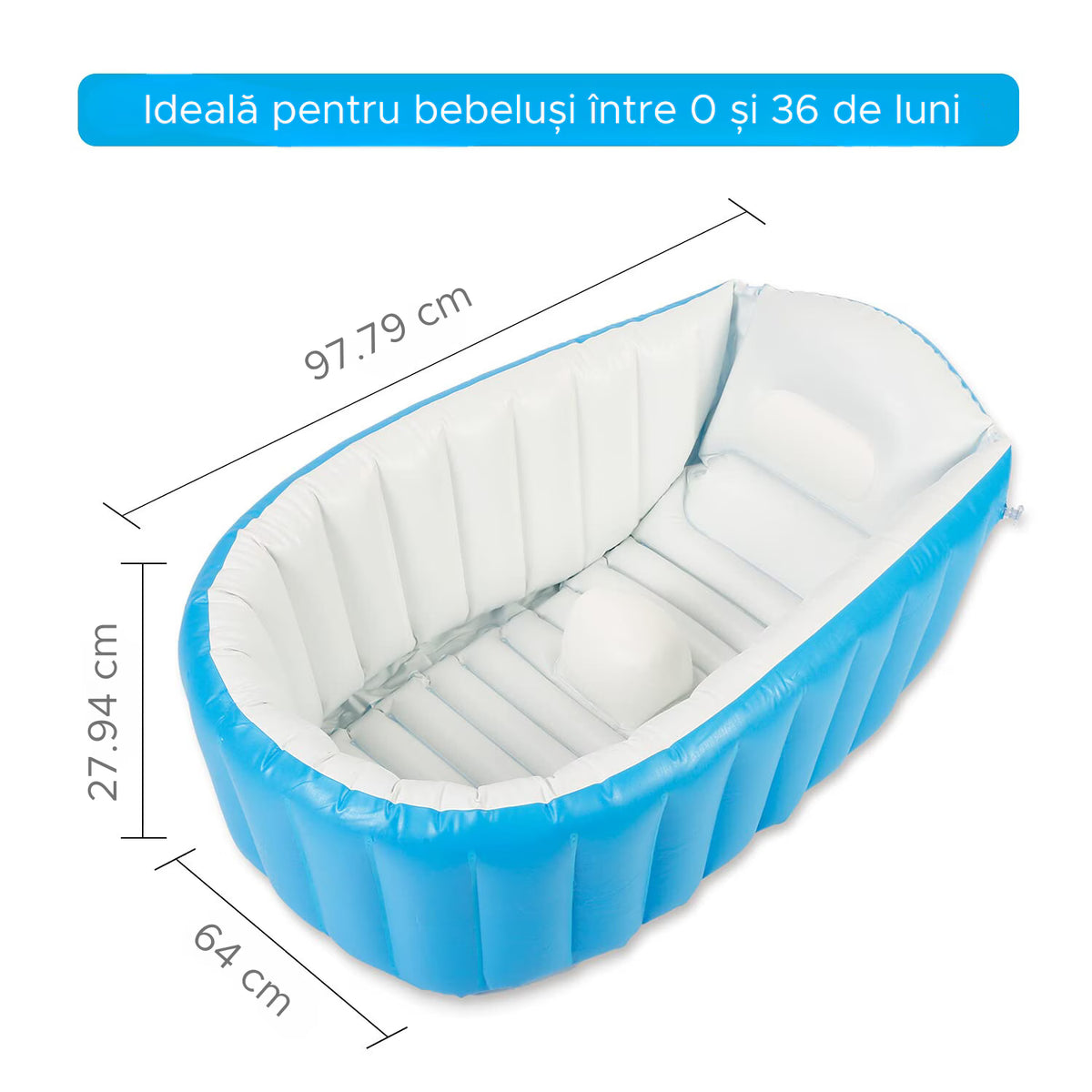 Cadita gonflabila pentru bebelusi si copii, Simply joy, portabila, pliabila, albastra