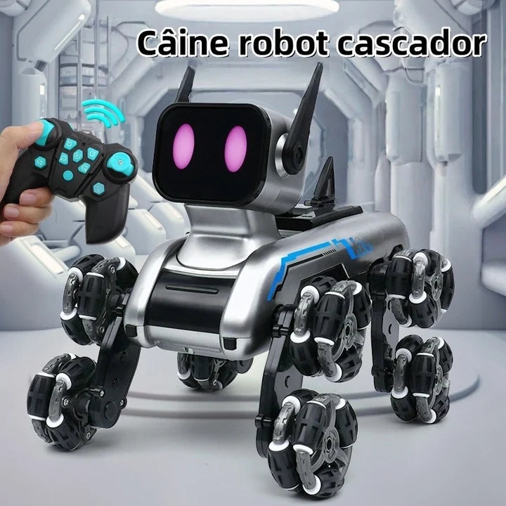 Câine Robot UWOT cu Telecomandă, 8 Roți, Cascadorii, Transformare, Muzică și Lumini LED, USB, 16x25x17 cm