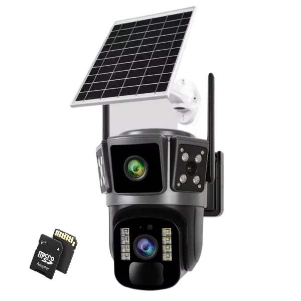 Camera Supraveghere 4G cu Panou Solar - Dubla Lentila 360°, Full HD, Viziune Nocturna Color + Card 32GB