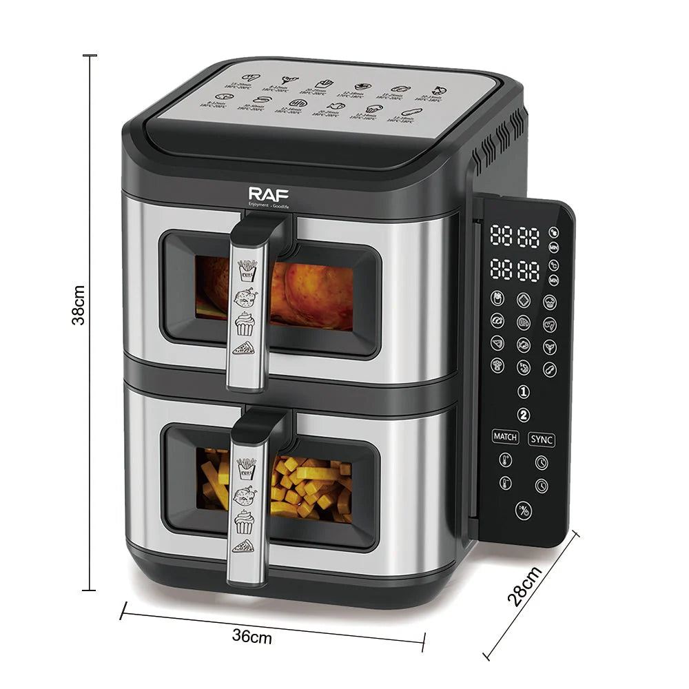 Friteuză cu Aer Cald, Digitală RAF R.5280, 12L (6L+6L), 2800W, Dublu Coș, Display Tactil