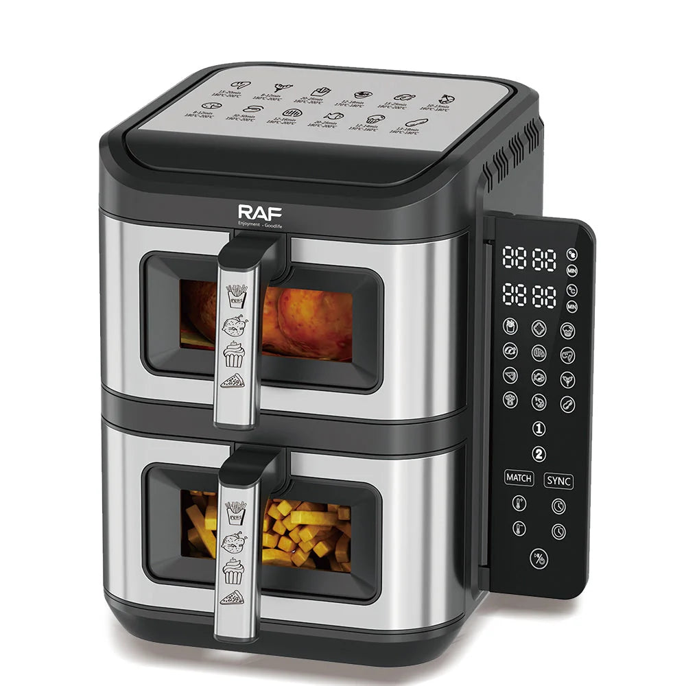 Friteuză cu Aer Cald, Digitală RAF R.5280, 12L (6L+6L), 2800W, Dublu Coș, Display Tactil