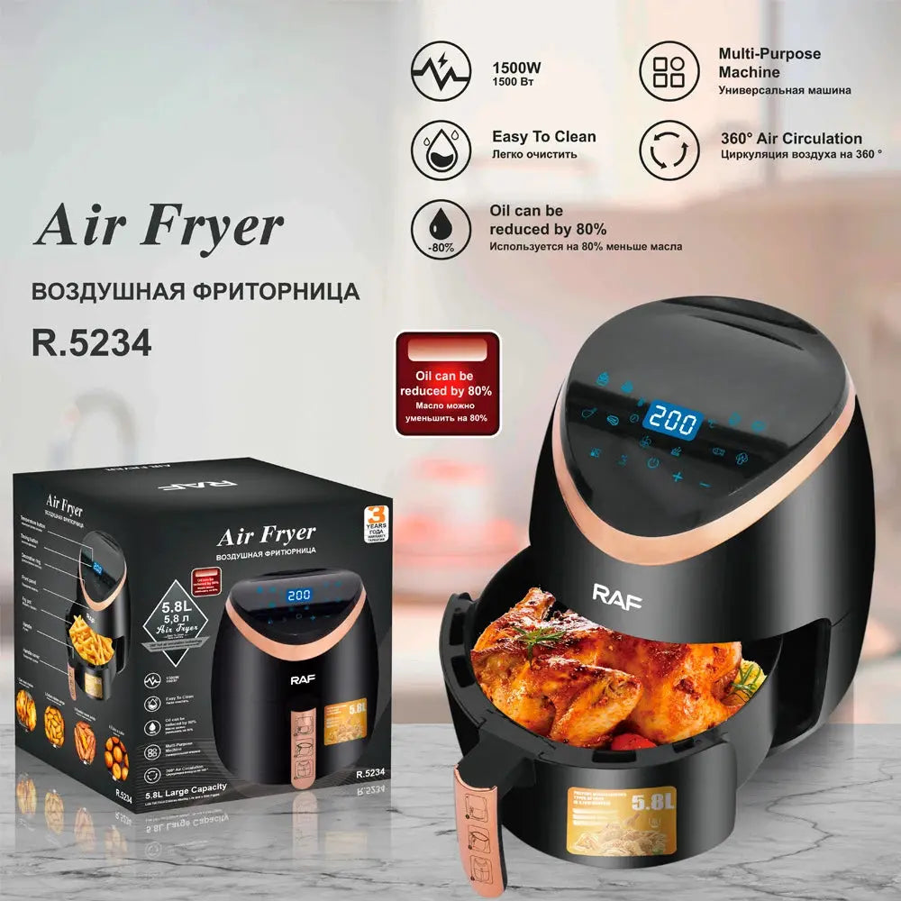 Friteuză Electrică cu Aer Cald RAF R.5234, 2400W, 6.0L, panou tactil, negru