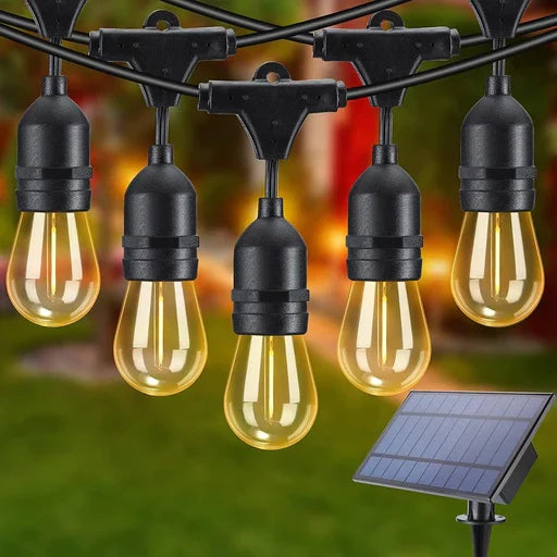 Ghirlanda solara 20 m cu 20 becuri LED filament, lumina calda, incarcare USB