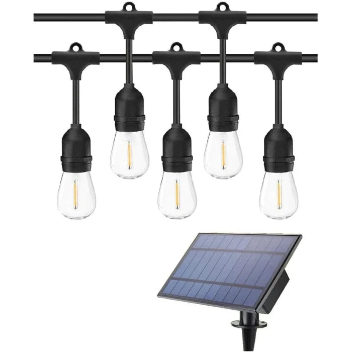 Ghirlanda solara 20 m cu 20 becuri LED filament, lumina calda, incarcare USB
