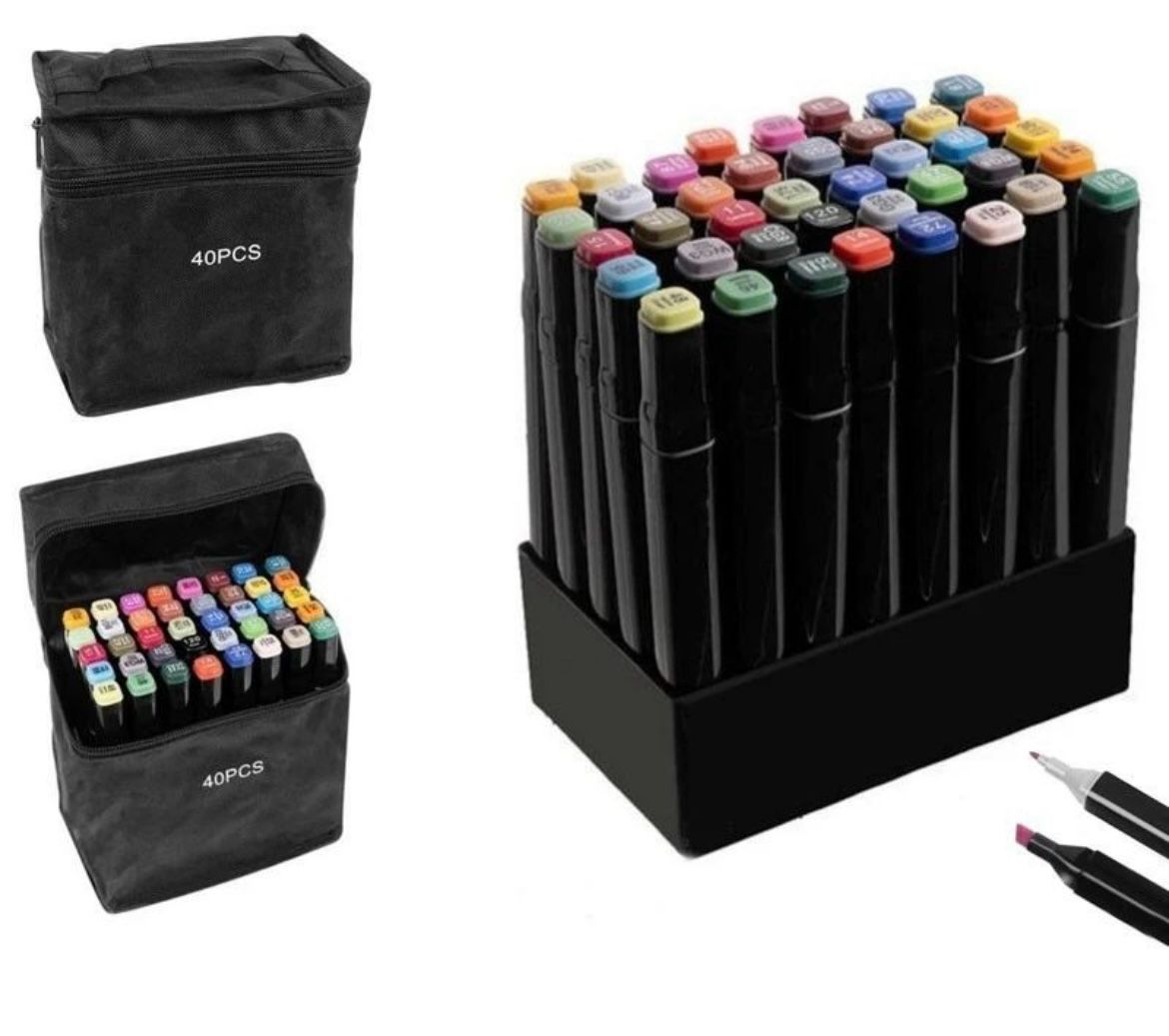 Figurina Mos Craciun si Craciunita + Set 40 de markere cu 2 capete, subtire si gros