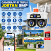 Camera de Supraveghere JORTAN, WiFi, Tripla, 9MP, PTZ 355°, 3 Lentile, IP66, Audio Bidierctional + Card 32GB