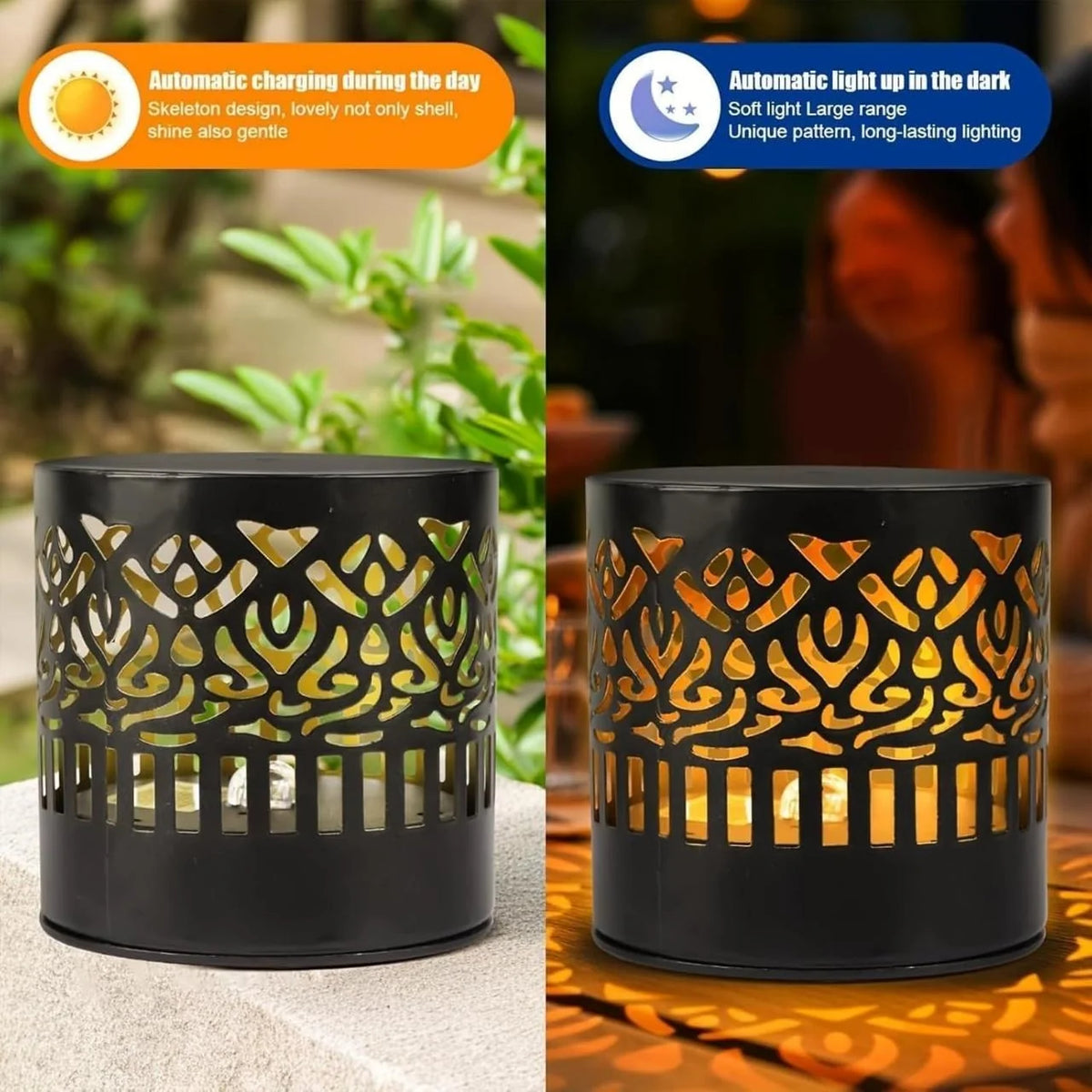 Set 3 Lămpi Solare de Perete cu Efect Mandala, Aprindere Automată, Rezistente la Intemperii
